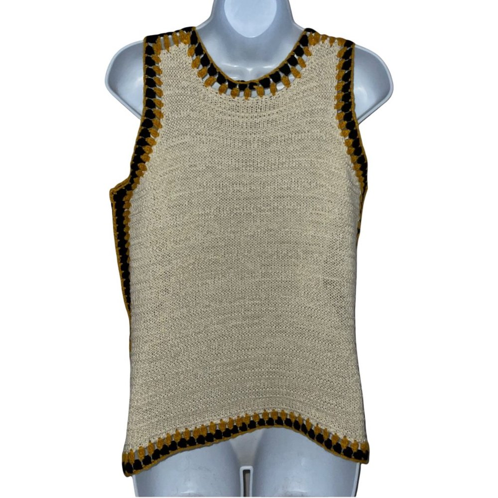 Boston Proper Cream Retro 70's Style Boho Bohemian Sleeveless Pullover Sweater S - Picture 6 of 10